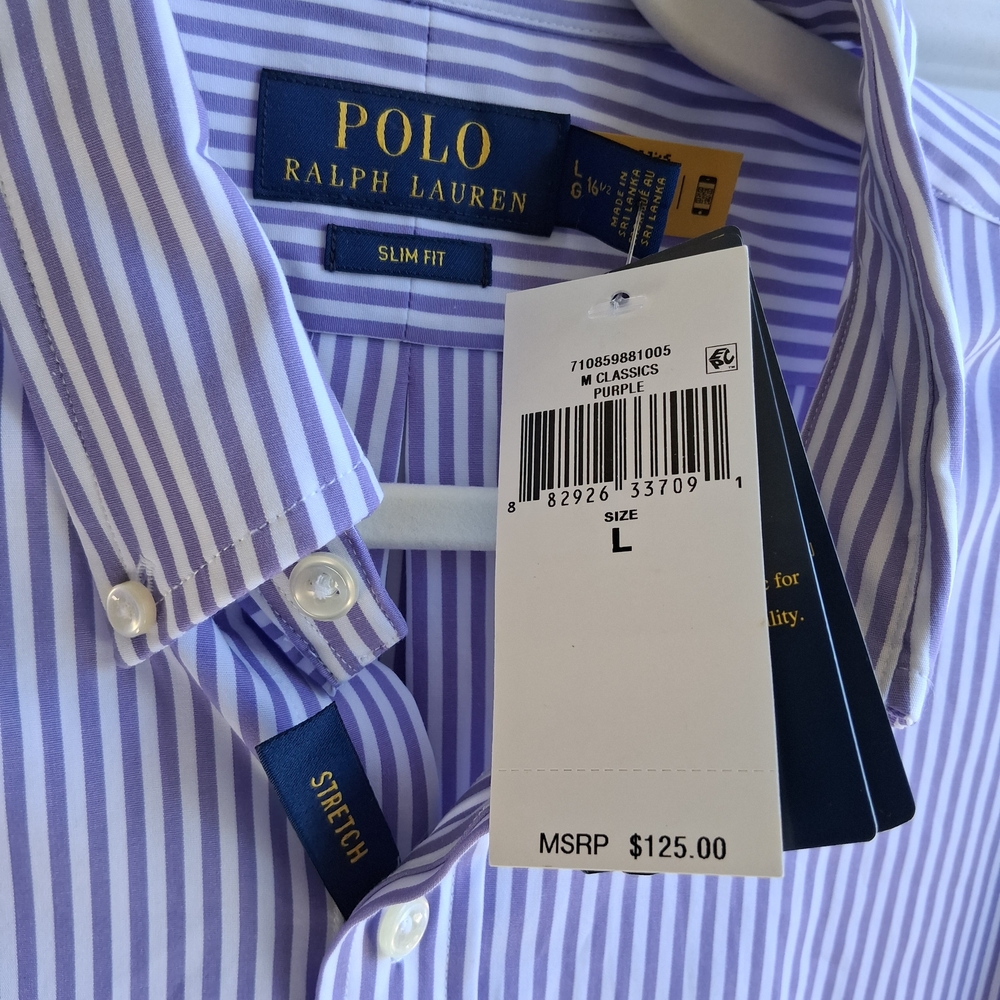Polo by Ralph Lauren Purple & White Striped Dress Shirt
